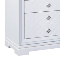 Axl 29 Inch 2 Drawer Nightstand, USB Ports, Embossed, Mirror Trim, White - BM296736