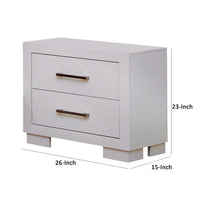 Bela 26 Inch 2 Drawer Nightstand, Felt Lined, Silver Handles, Crisp White - BM296751