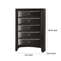 Ica 49 Inch Tall Dresser Chest, 5 Chambered Drawers, Felt Lined, Black - BM296757