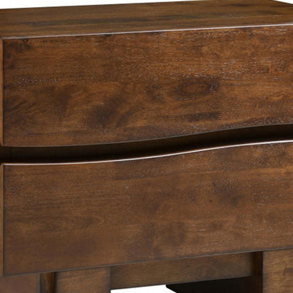 Lev 26 Inch Modern 2 Drawer Nightstand, Felt Lined Top Drawer, Brown Wood - BM296765