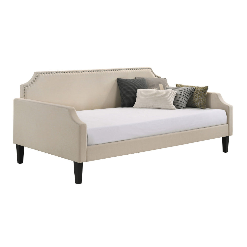 Pif Twin Daybed with Sleek Nailhead Trim, Taupe Brown Fabric Upholstery - BM296771