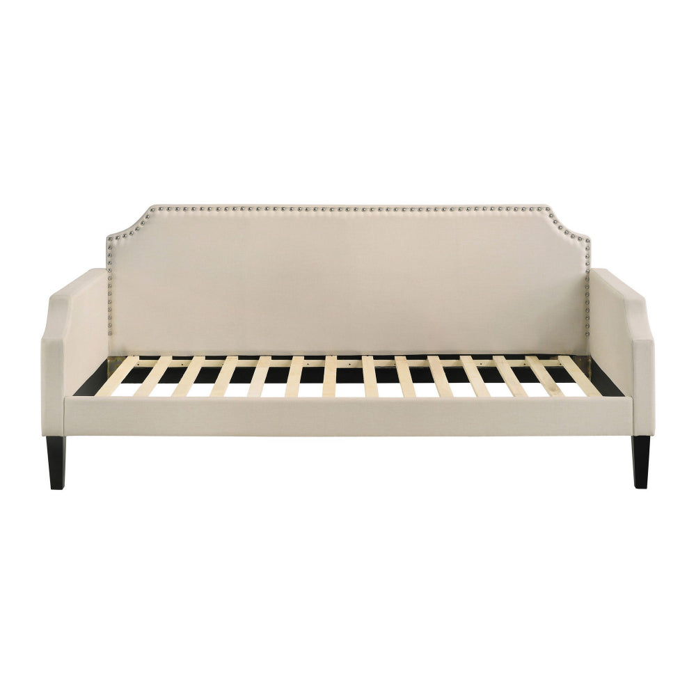 Pif Twin Daybed with Sleek Nailhead Trim, Taupe Brown Fabric Upholstery - BM296771