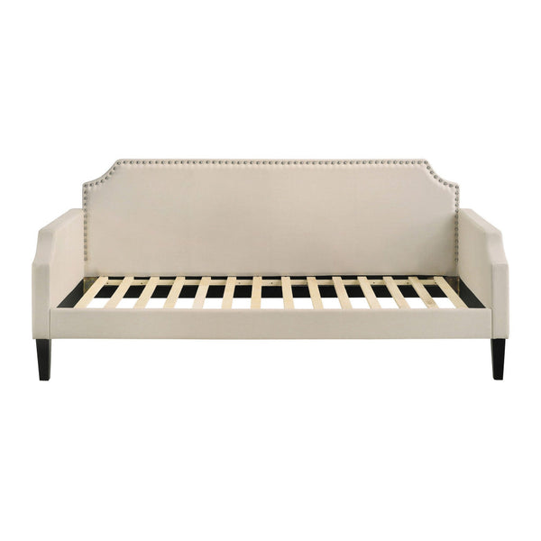 Pif Twin Daybed with Sleek Nailhead Trim, Taupe Brown Fabric Upholstery - BM296771