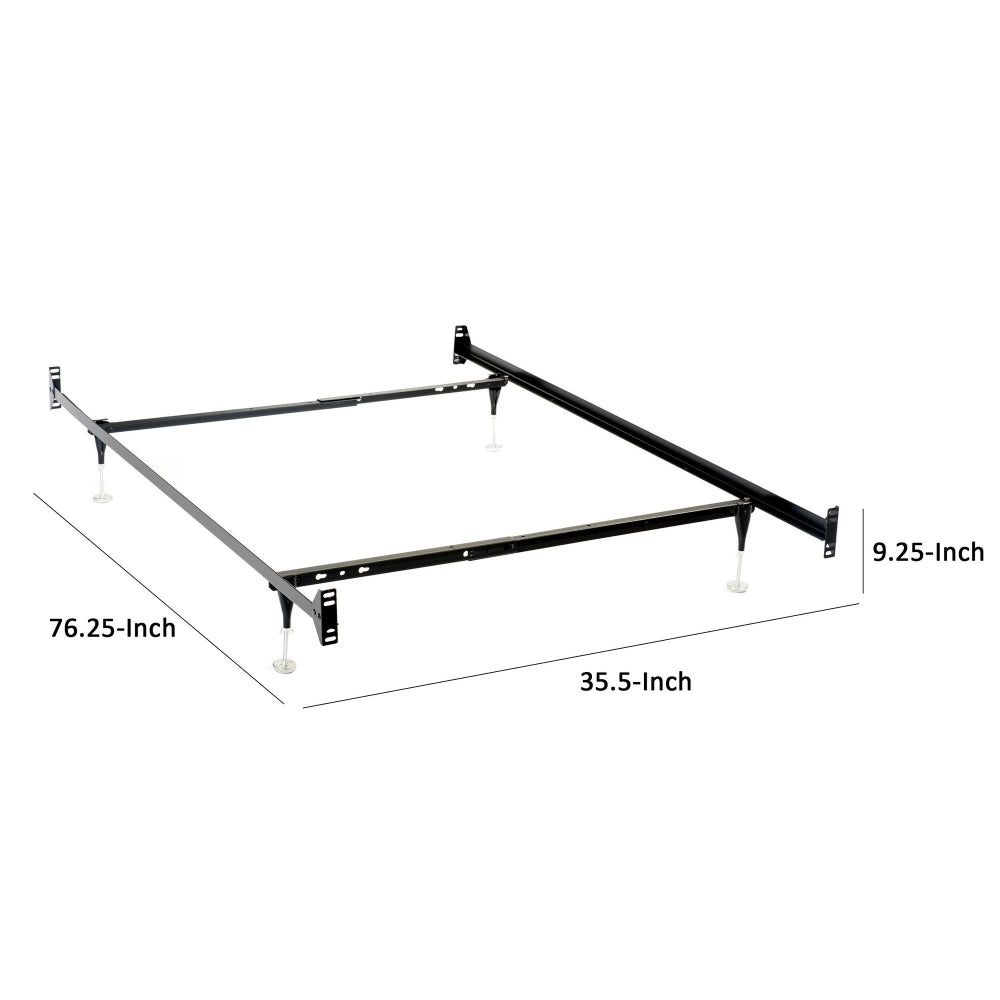 Nit Multisize Bed Frame, Twin or Full, 4 Legs with Glides, Black Metal - BM296777