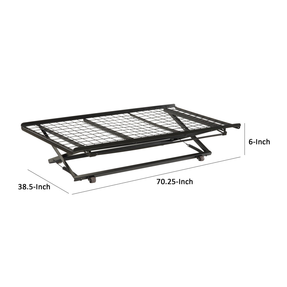 Pop Up Trundle Bed, Rolling Wheels, Easily Adjustable Height, Black Finish - BM296779