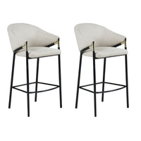 Fil 30 Inch Sloped Arm Barstools, Set of 2, Padded Curved Back, Beige Linen - BM296780