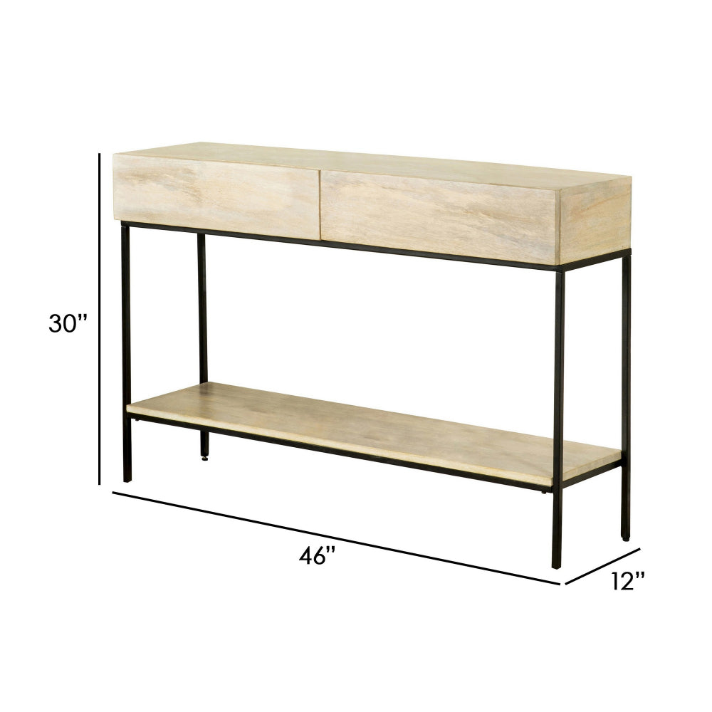 46 Inch 2 Drawer Console Table with Open Shelf, Sleek Straight Legs, Black - BM296793