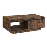 Rick 47 Inch Rustic Oak Coffee Table, Sliding Barn Door, Single Drawer - BM296807