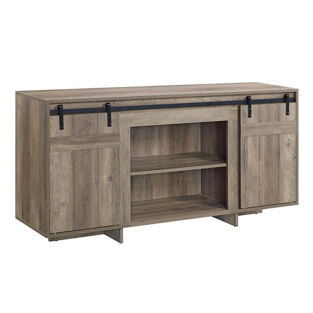 Rick 60 Inch TV Media Entertainment Console, 2 Farmhouse Barn Doors, Gray - BM296809