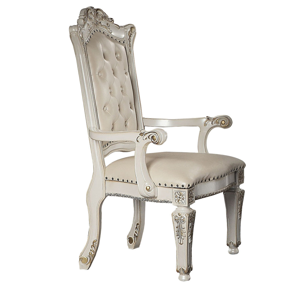 benzara 24 Inch Executive Office Armchair Scrolled Molded Trim Antique Pearl - BM296847