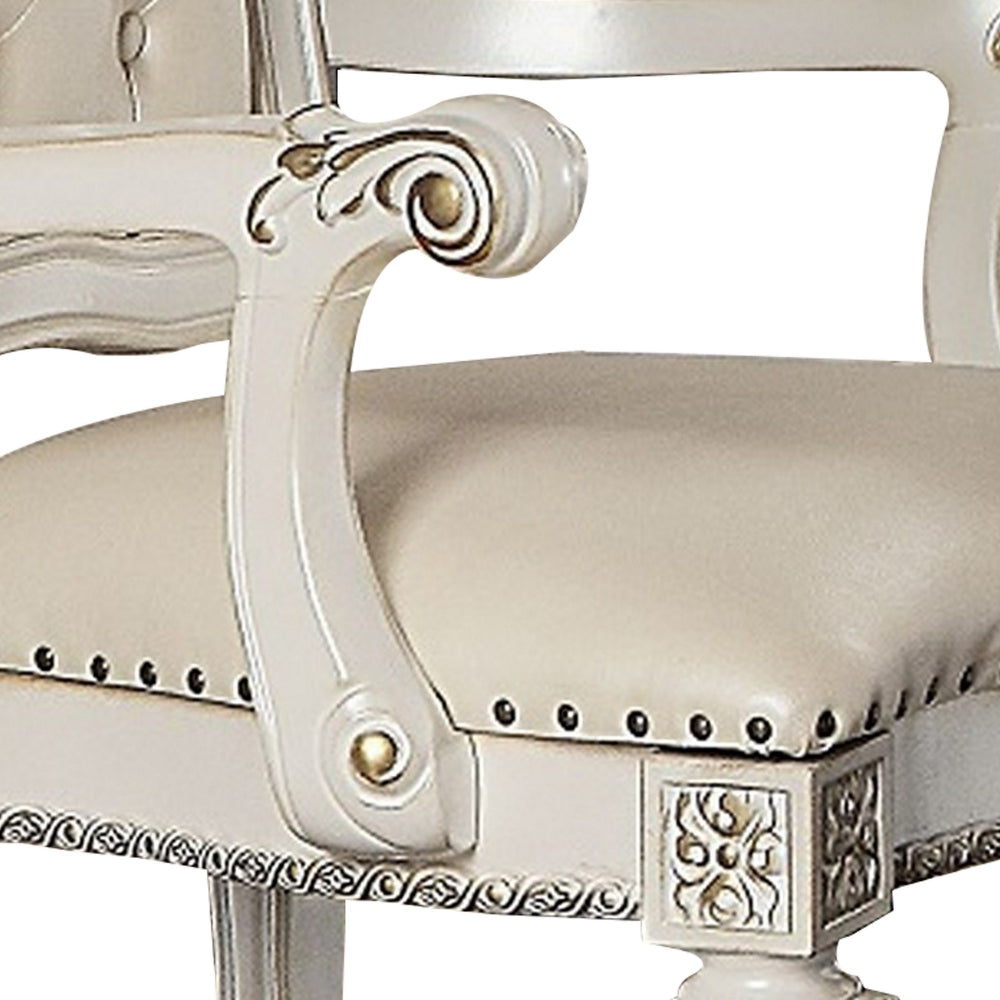 24 Inch Executive Office Armchair, Scrolled Molded Trim, Antique Pearl - BM296847