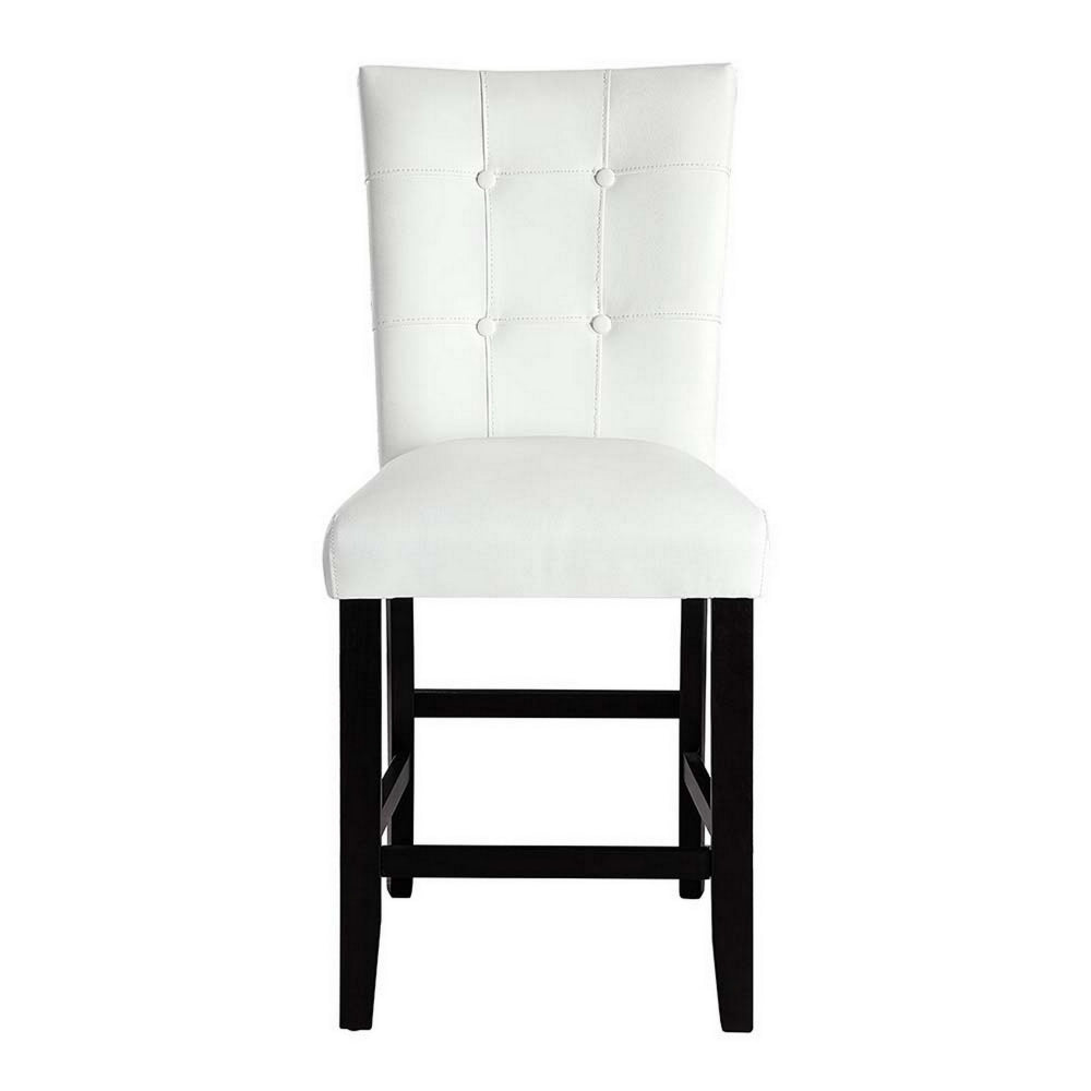 Nok 25 Inch Counter Chair, Set of 2, Button Tufted Back, White, Black  - BM296875