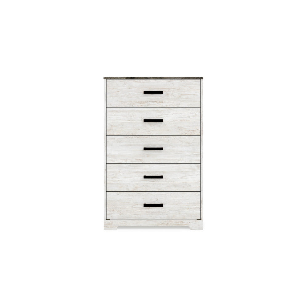 Wisp 46 Inch Tall Dresser Chest, 5 Drawers, Rustic Smooth White Finish - BM296889