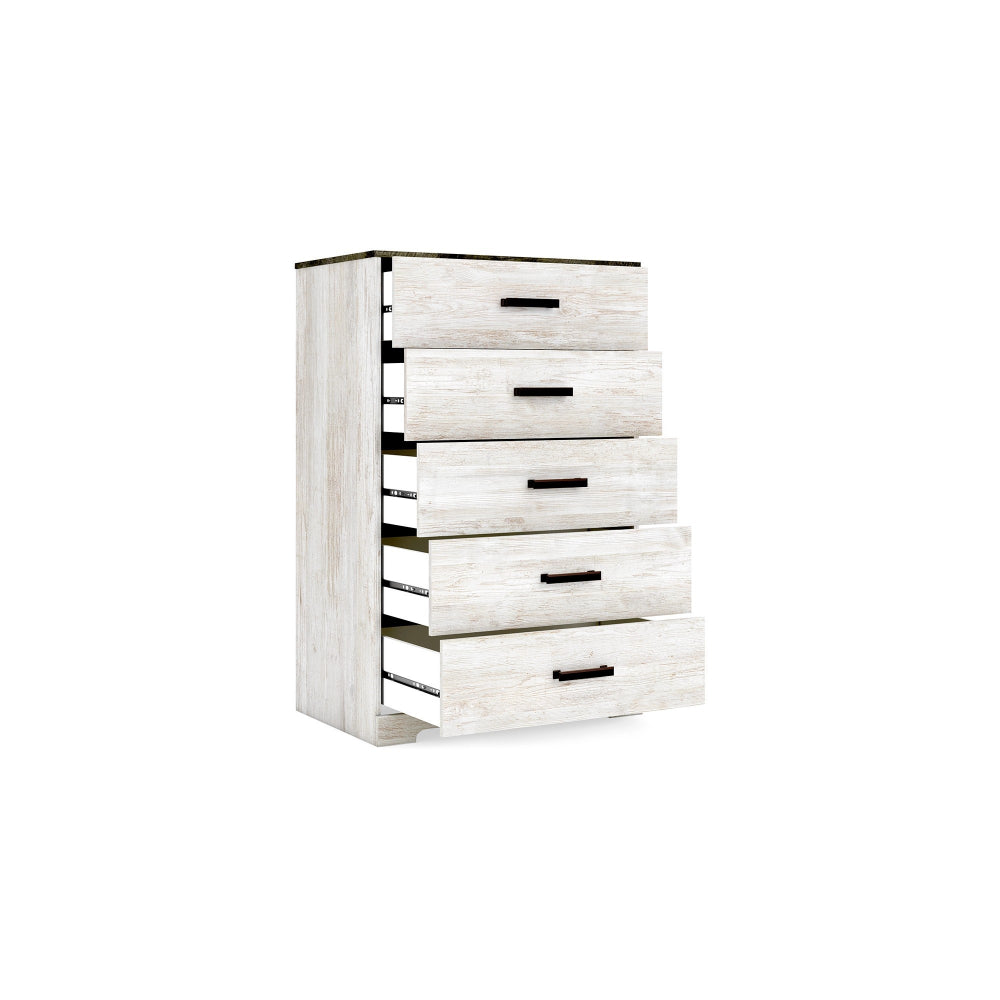 Wisp 46 Inch Tall Dresser Chest, 5 Drawers, Rustic Smooth White Finish - BM296889