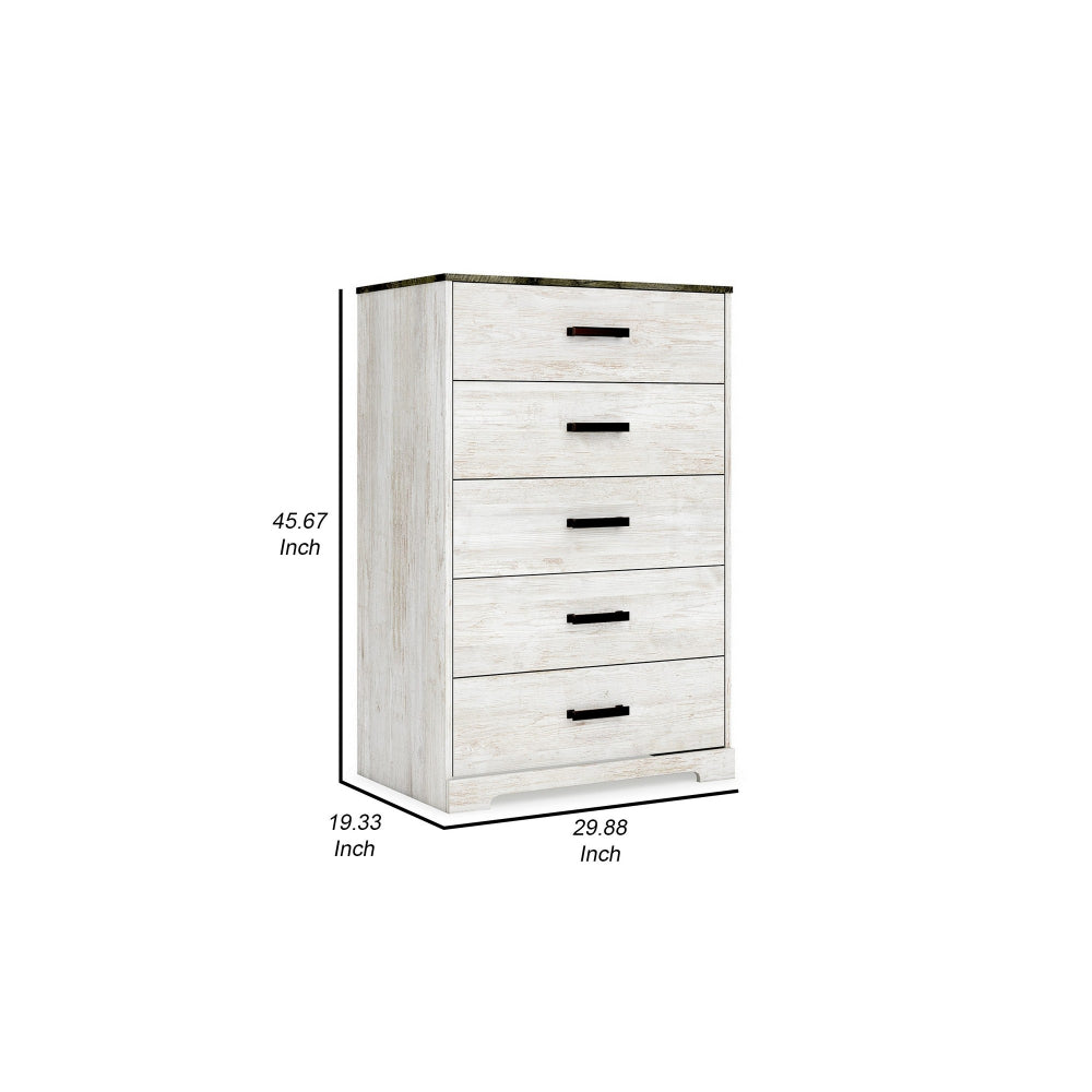 Wisp 46 Inch Tall Dresser Chest, 5 Drawers, Rustic Smooth White Finish - BM296889