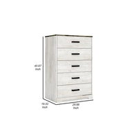 Wisp 46 Inch Tall Dresser Chest, 5 Drawers, Rustic Smooth White Finish - BM296889