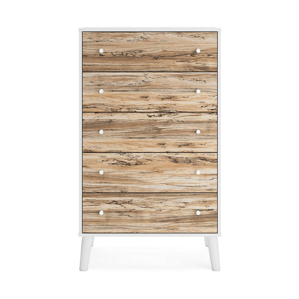 Asher 51 Inch Contemporary 5 Drawer Tall Dresser Chest, White and Brown - BM296898