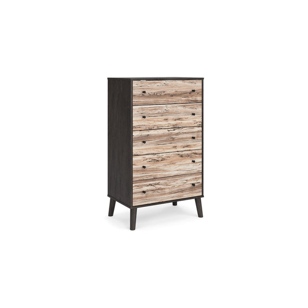 Asher 51 Inch Modern Tall Dresser Chest, 5 Drawers, Gray and Natural Brown - BM296902