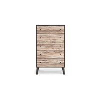 Asher 51 Inch Modern Tall Dresser Chest, 5 Drawers, Gray and Natural Brown - BM296902