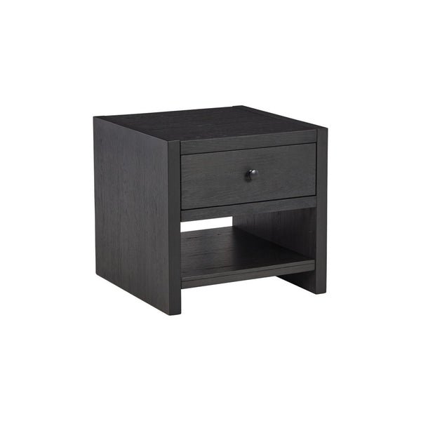 24 Inch Square Side End Table, Wire Brushed Black Wood, Single Drawer  - BM296906