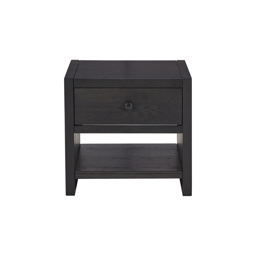 24 Inch Square Side End Table, Wire Brushed Black Wood, Single Drawer  - BM296906