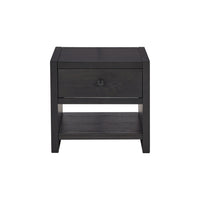 24 Inch Square Side End Table, Wire Brushed Black Wood, Single Drawer  - BM296906