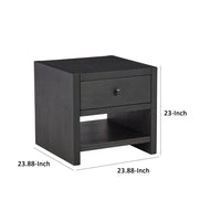 24 Inch Square Side End Table, Wire Brushed Black Wood, Single Drawer  - BM296906