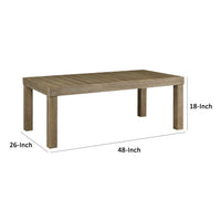 48 Inch Cocktail Coffee Table, Natural Brown Wood, Slatted Style Surface - BM296912