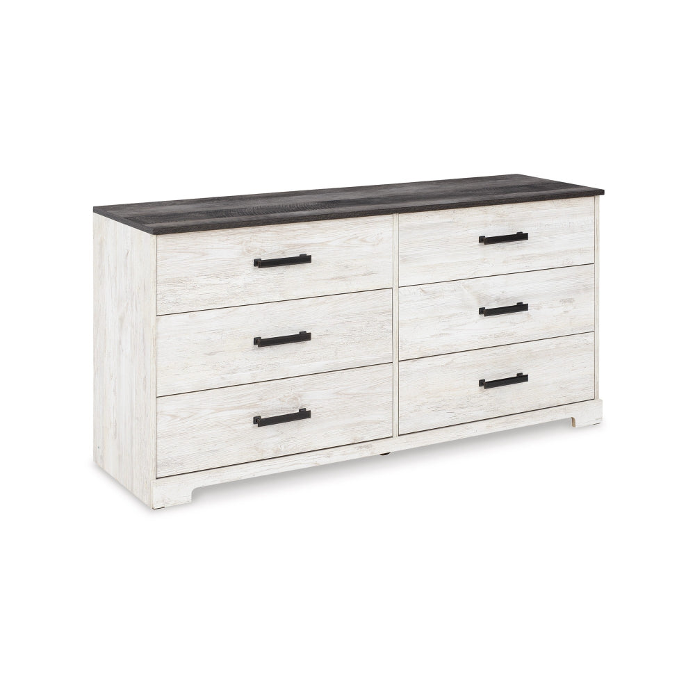 Wisp 59 Inch Wood Dresser, 6 Gliding Drawers, Rustic Crisp White Finish - BM296921