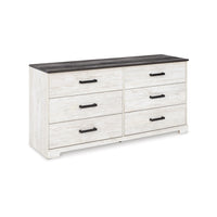 Wisp 59 Inch Wood Dresser, 6 Gliding Drawers, Rustic Crisp White Finish - BM296921