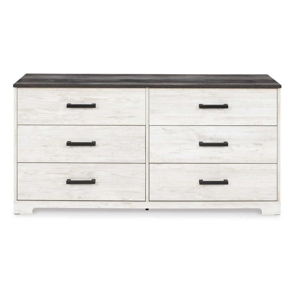 Wisp 59 Inch Wood Dresser, 6 Gliding Drawers, Rustic Crisp White Finish - BM296921