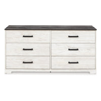 Wisp 59 Inch Wood Dresser, 6 Gliding Drawers, Rustic Crisp White Finish - BM296921