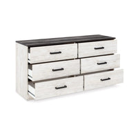 Wisp 59 Inch Wood Dresser, 6 Gliding Drawers, Rustic Crisp White Finish - BM296921