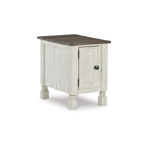 Tex 24 Inch Chairside End Table, Gray Plank Surface, USB Charger, White - BM296922