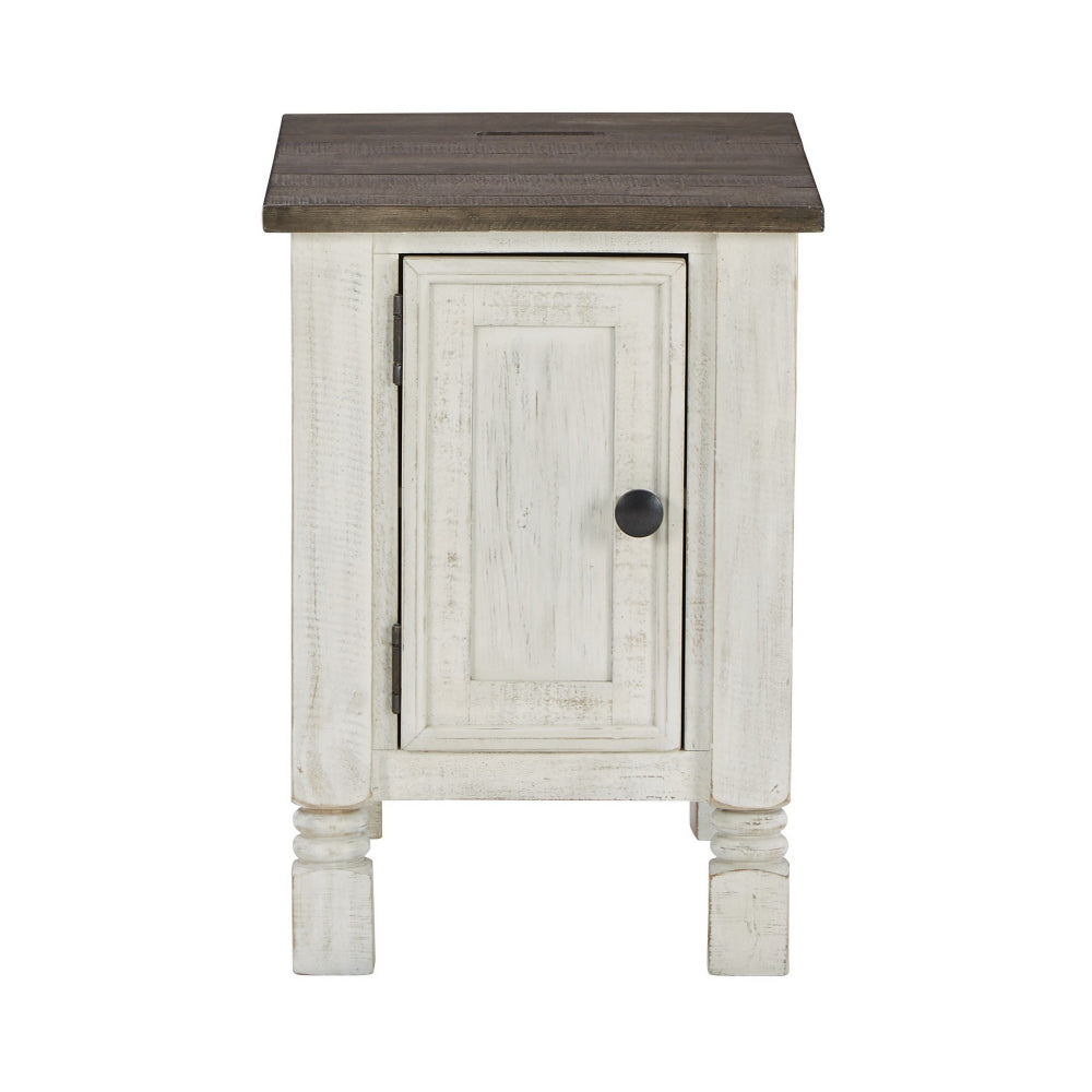 Tex 24 Inch Chairside End Table, Gray Plank Surface, USB Charger, White - BM296922