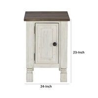 Tex 24 Inch Chairside End Table, Gray Plank Surface, USB Charger, White - BM296922