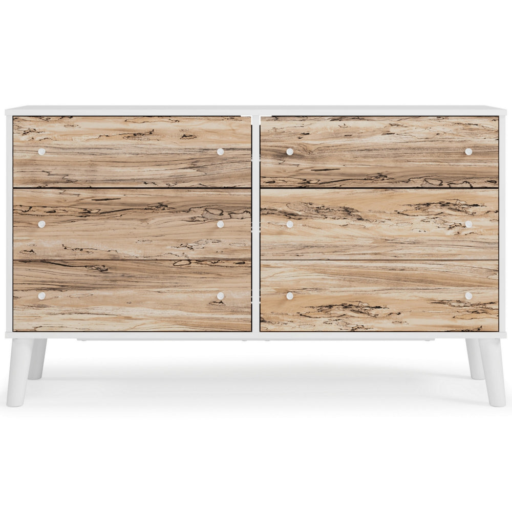 Asher 59 Inch Contemporary Dresser, 6 Drawers, White and Natural Brown - BM296944