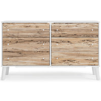 Asher 59 Inch Contemporary Dresser, 6 Drawers, White and Natural Brown - BM296944