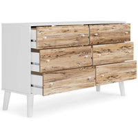 Asher 59 Inch Contemporary Dresser, 6 Drawers, White and Natural Brown - BM296944