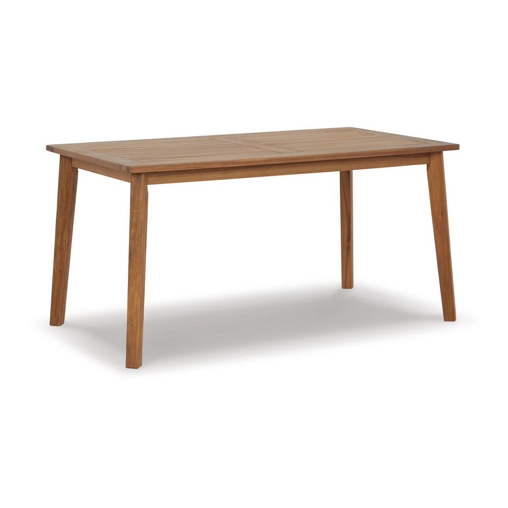 Nilen 59 Inch Dining Table, Natural Brown Acacia Wood, Slatted Surface - BM296947