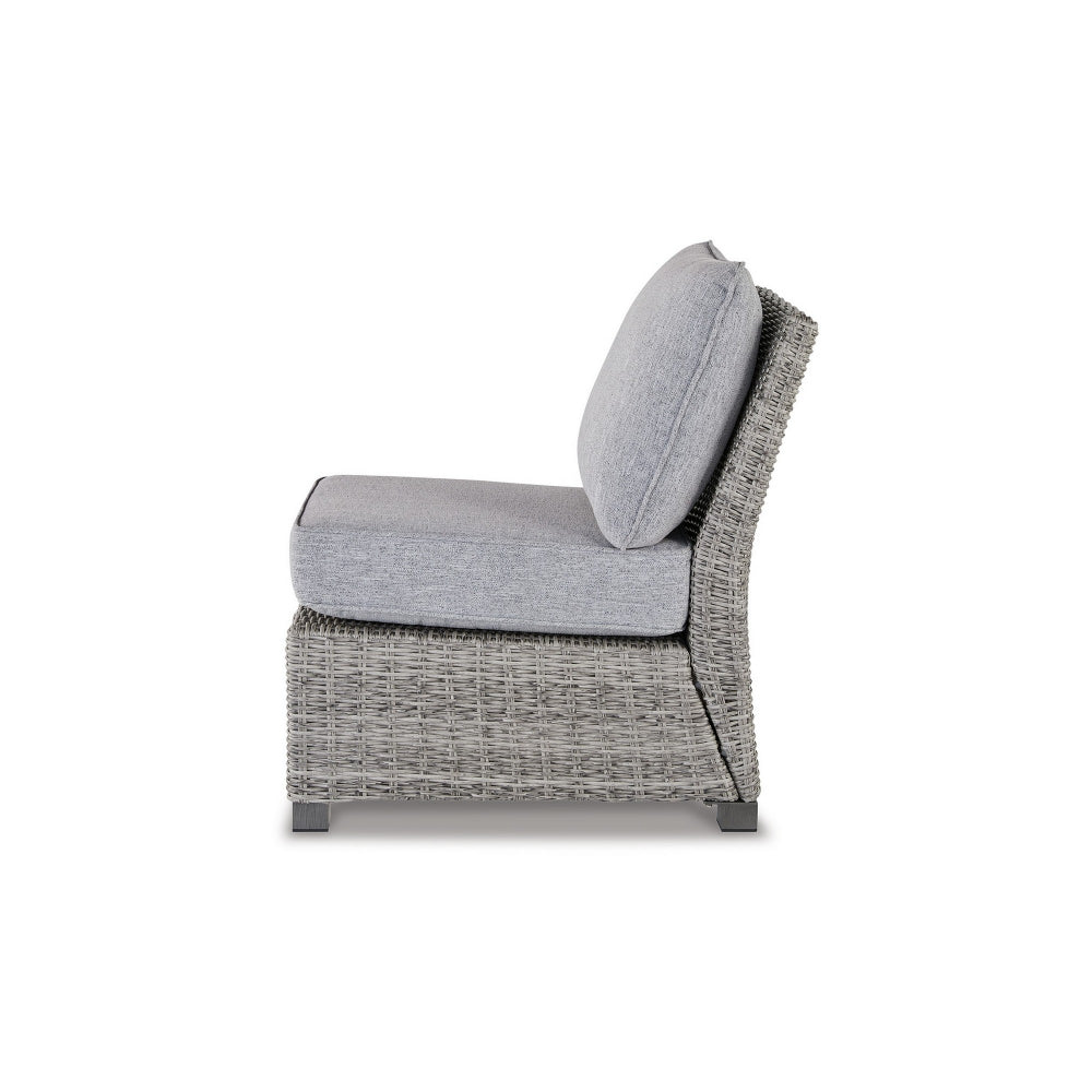 24 Inch Outdoor Accent Chair, Gray Cushions and All Weather Resin Wicker - BM296963
