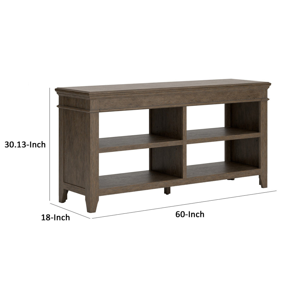 Vells 60 Inch Credenza Table, 2 Adjustable Shelves, Brushed Grayish Brown - BM296974