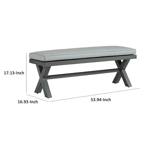 Asp 54 Inch Outdoor Bench, Gray Aluminum Frame, Soft Polyester Cushioning - BM296993