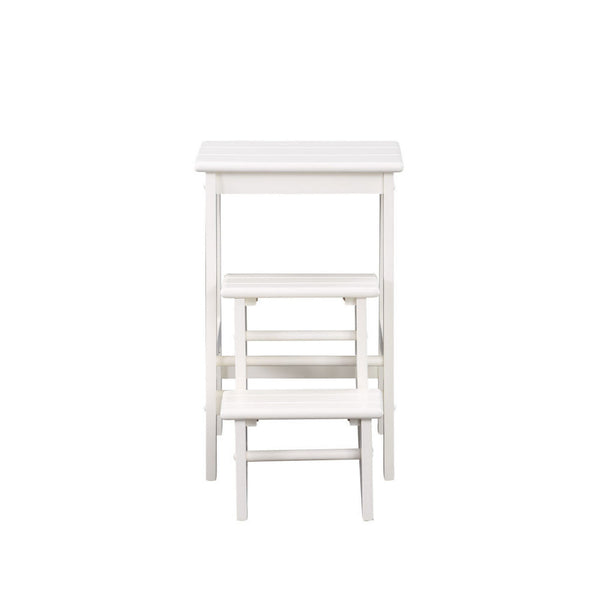 24 Inch 3 Level Step Stool, Plank Tops and Safety Latch, Classic White Wood - BM299370
