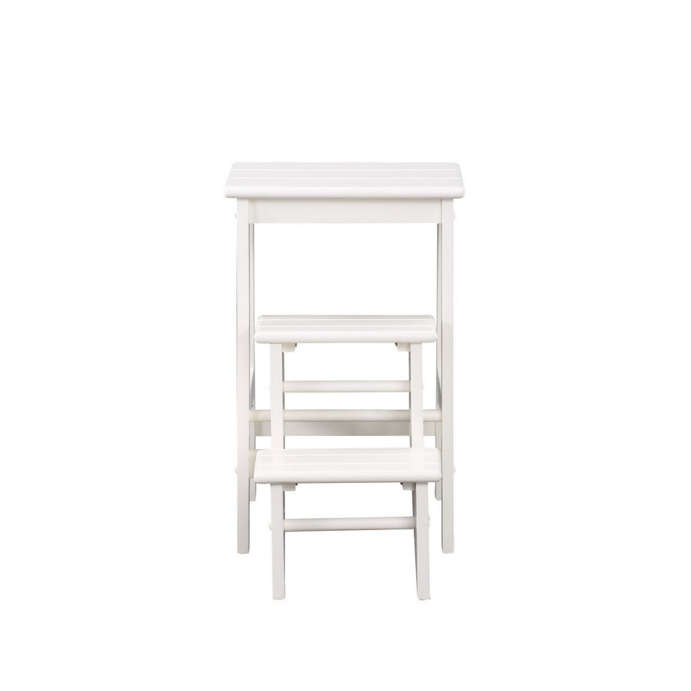 24 Inch 3 Level Step Stool, Plank Tops and Safety Latch, Classic White Wood - BM299370