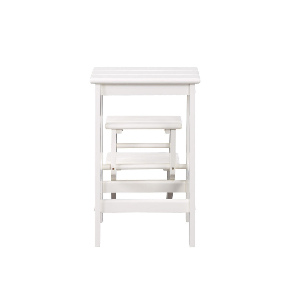 24 Inch 3 Level Step Stool, Plank Tops and Safety Latch, Classic White Wood - BM299370