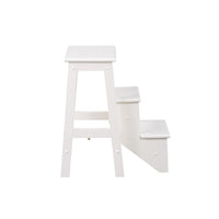 24 Inch 3 Level Step Stool, Plank Tops and Safety Latch, Classic White Wood - BM299370