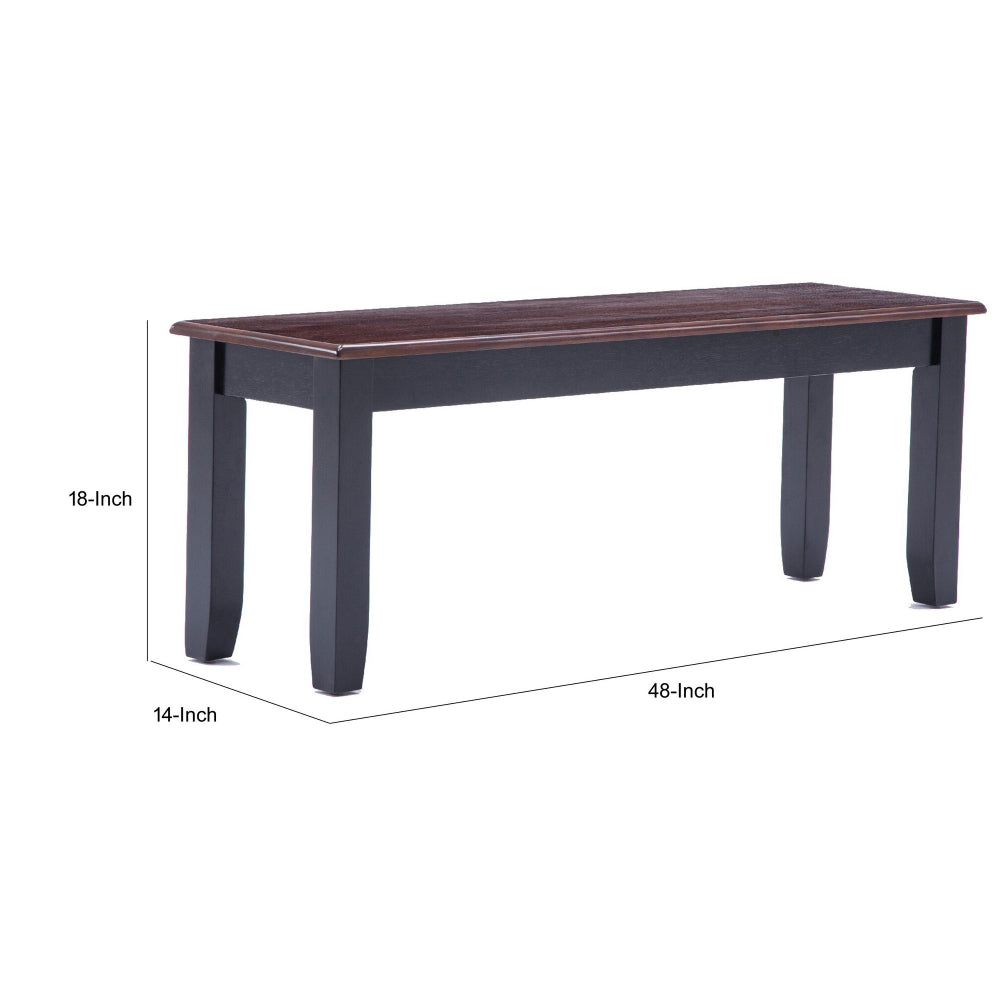 Zoy 48 Inch Wood Dining Bench, Cherry Brown Top, Classic Black Tapered Legs - BM299371