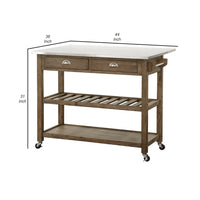 Amber 44 Inch Rolling Kitchen Island Bar Cart, Stainless Steel Top, Brown - BM299374