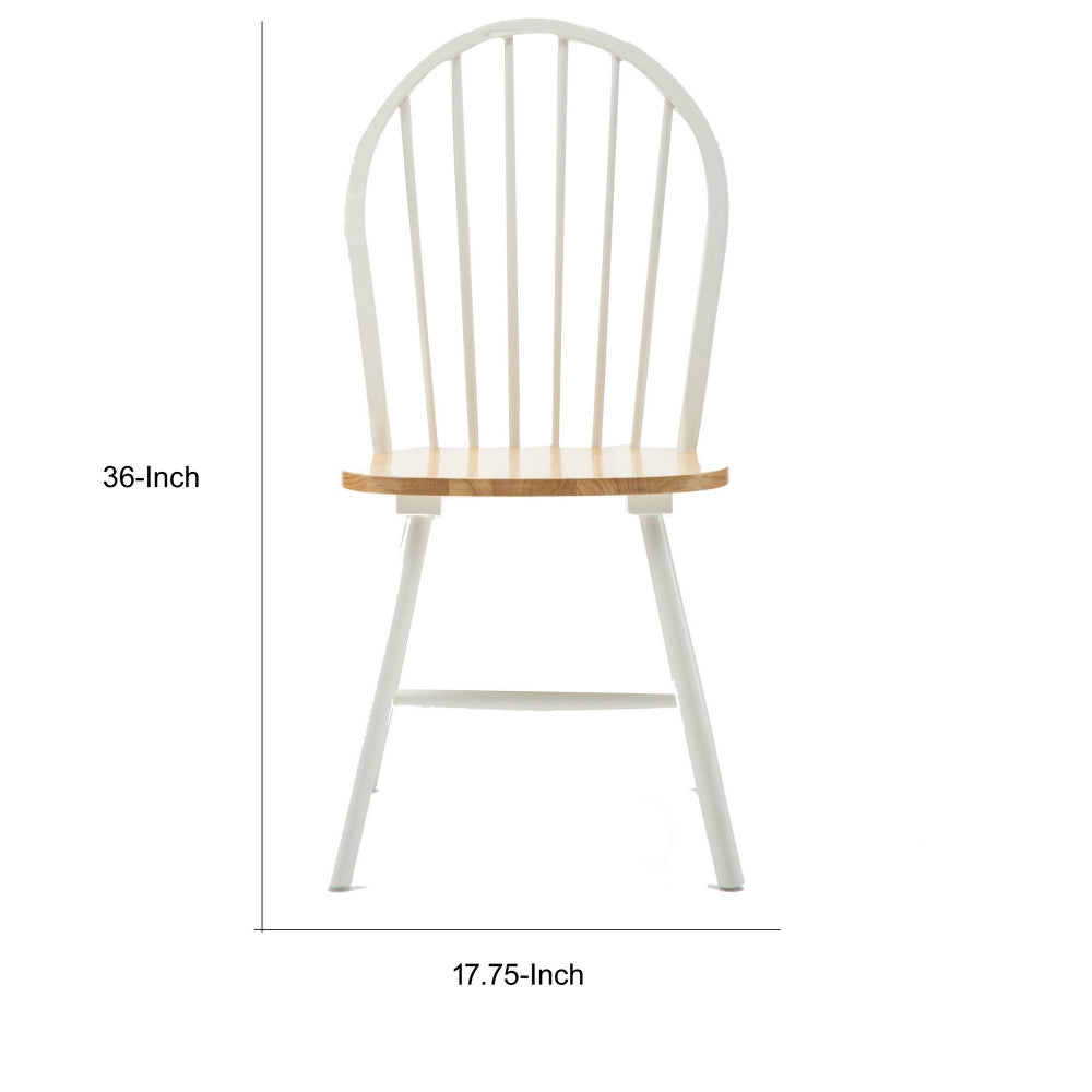 Nova 18 Inch Windsor Dining Chair, Set of 2, Farmhouse Style, White, Brown - BM299381